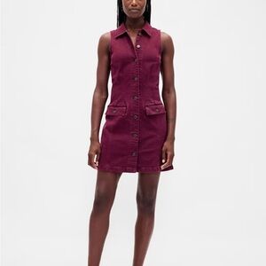 GAP Burgundy or Tuscan Red Denim Collared Shift Mini Dress